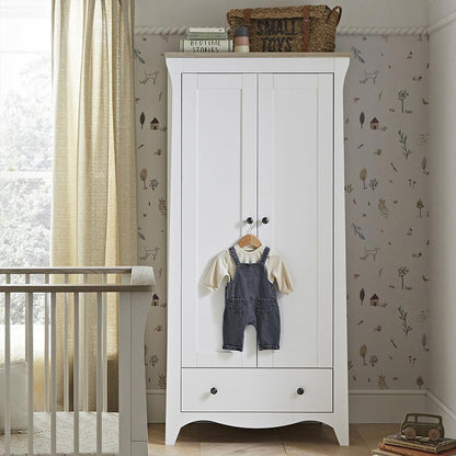 CuddleCo Clara 3 Piece Set 3-Drawer Dresser Cot Bed + Wardrobe - White/Ash