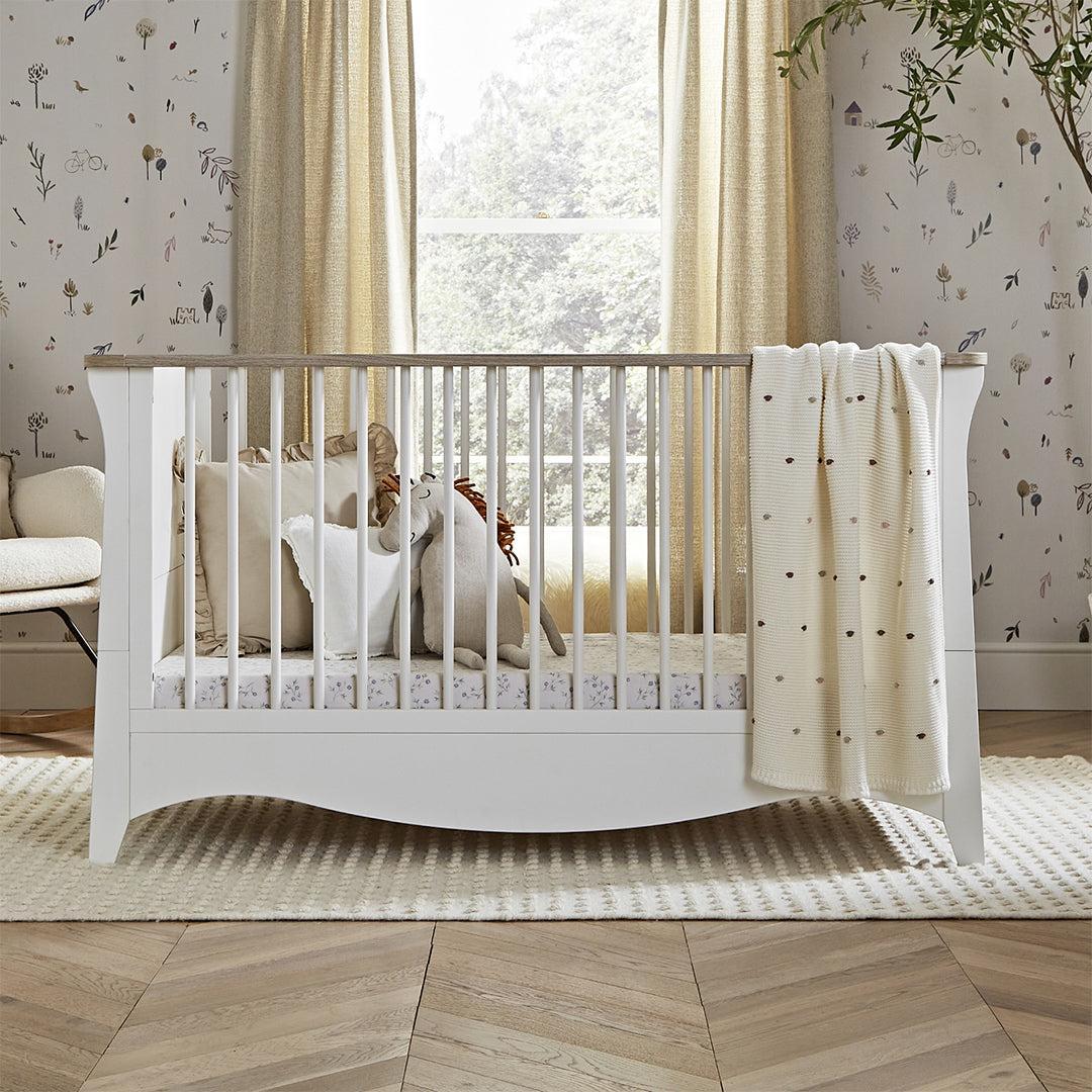 CuddleCo Clara 3 Piece Set 3-Drawer Dresser Cot Bed + Wardrobe - White/Ash