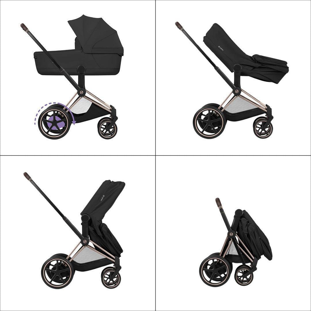 CYBEX e-PRIAM Pushchair & Fold Cot - Comfort - Sepia Black/Rose Gold