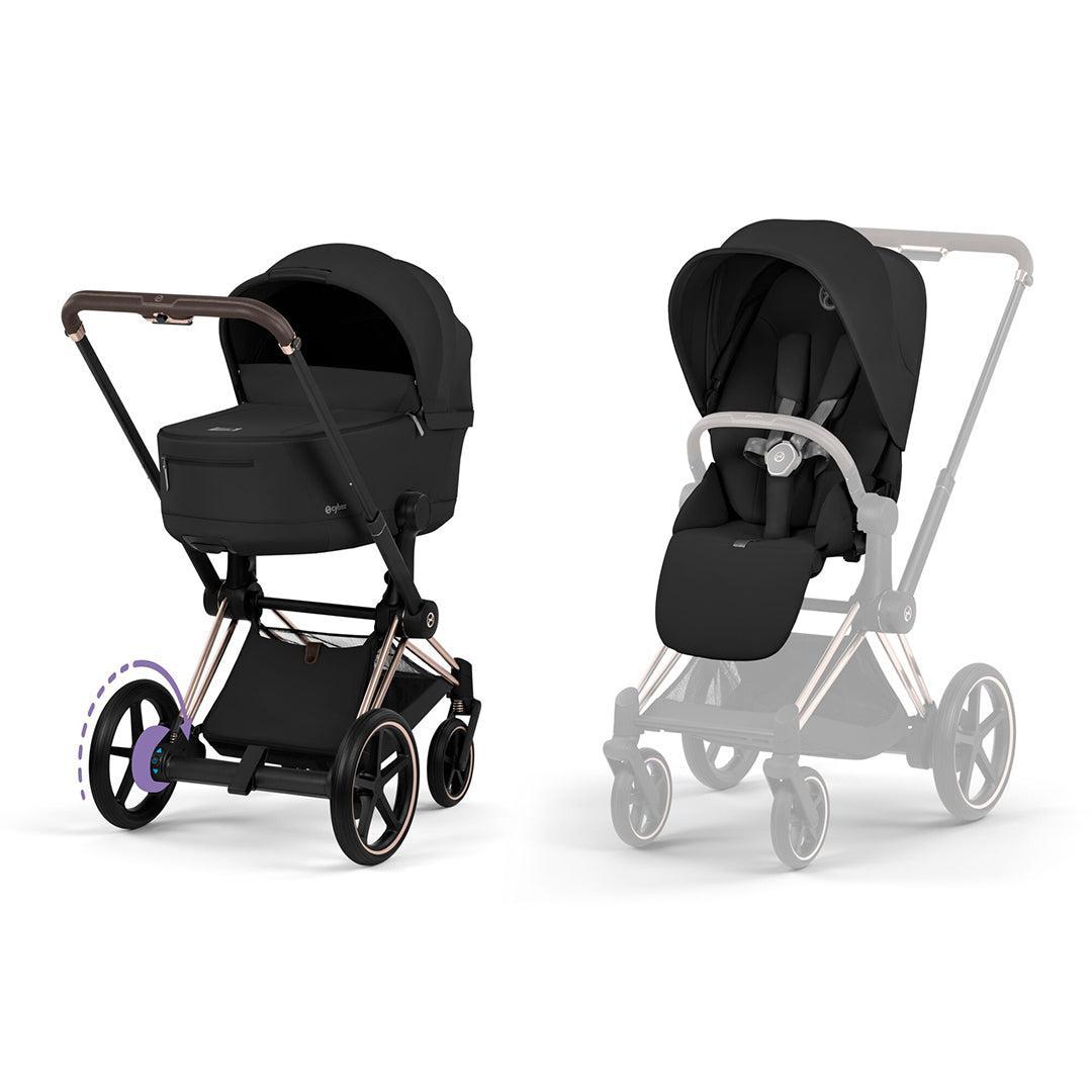 CYBEX e-PRIAM Pushchair & Fold Cot - Comfort - Sepia Black/Rose Gold