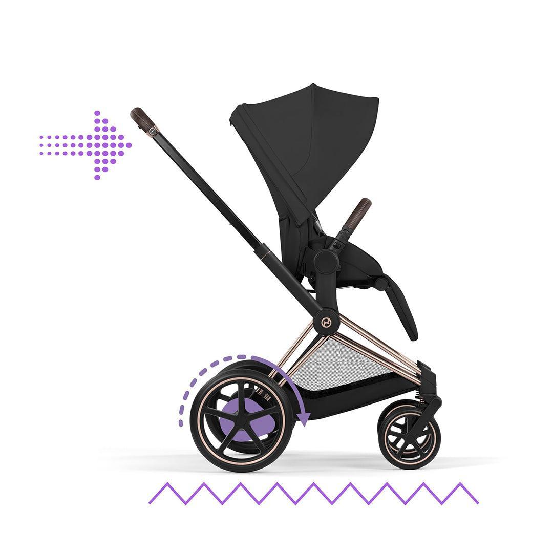 CYBEX e-PRIAM Pushchair & Fold Cot - Comfort - Sepia Black/Rose Gold