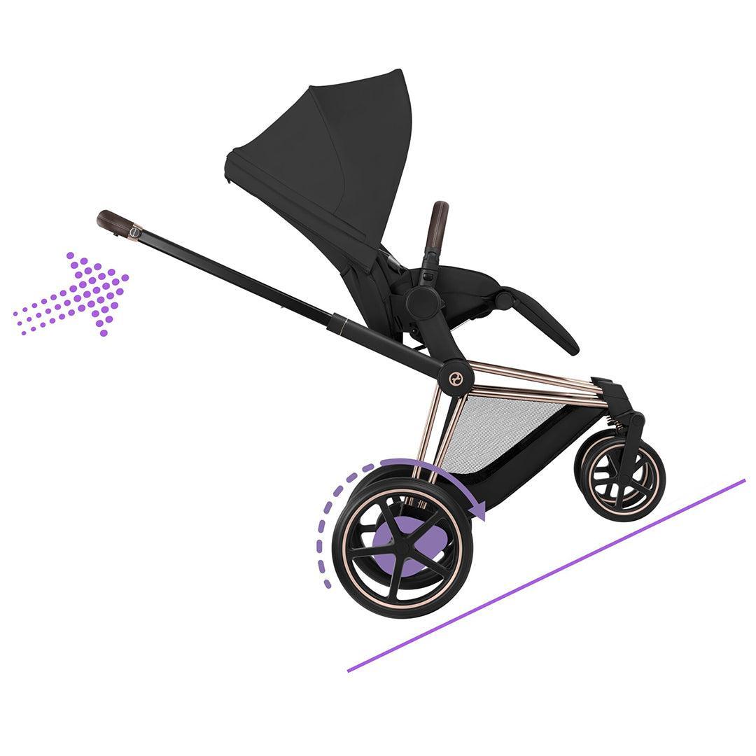 CYBEX e-PRIAM Pushchair & Fold Cot - Comfort - Sepia Black/Rose Gold