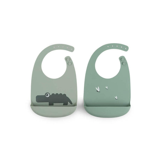 Done by Deer Silicone Bib 2-pack - Green - Croco