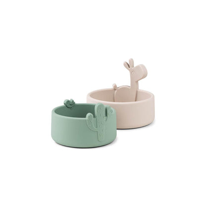 Done by Deer Silicone Bowl Set 2 Pieces - Sand/Green - Lalee