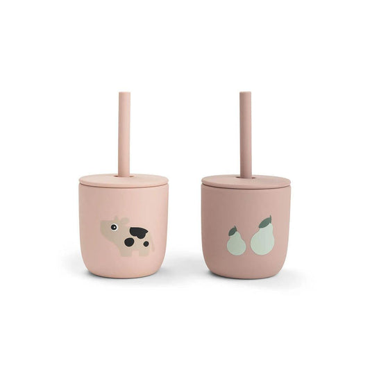 Done by Deer Silicone Straw Cup 2 Pack - Tiny Farm Powder
