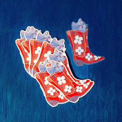 Cowboy Boot Cat - Clear Sticker