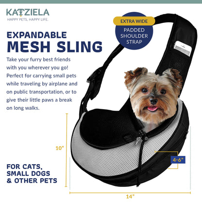 Katziela - Pet Carrier Expandable Sling For Small Dogs And Cats Black