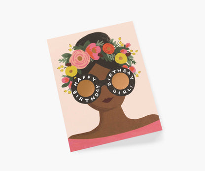 Flower Crown Birthday Girl Birthday Card - Single Card