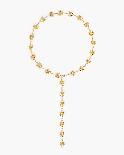 Bow Lariat Long Necklace in Gold