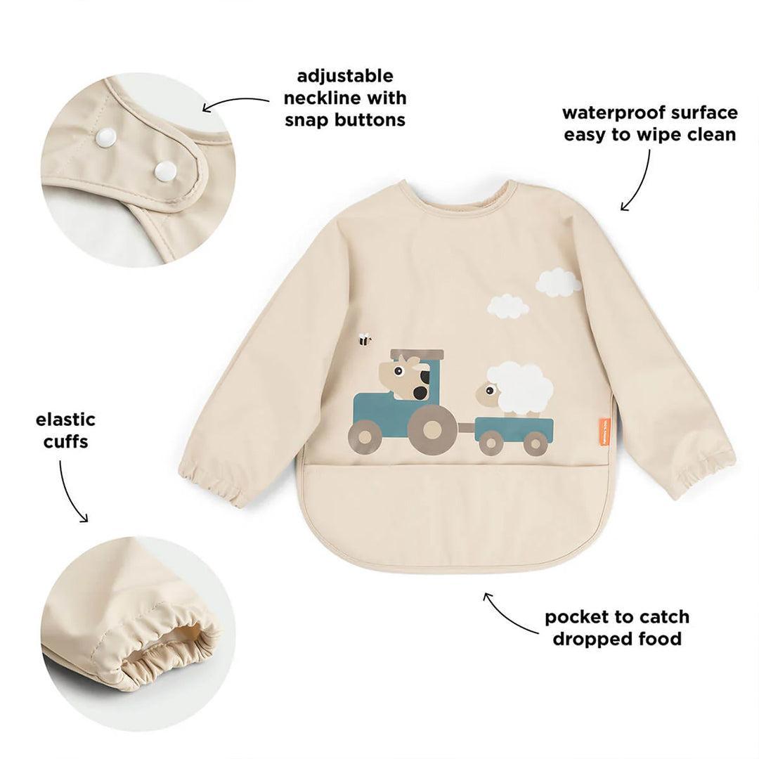 Done by Deer Sleeved Pocket Bib - Tiny Farm Sand
