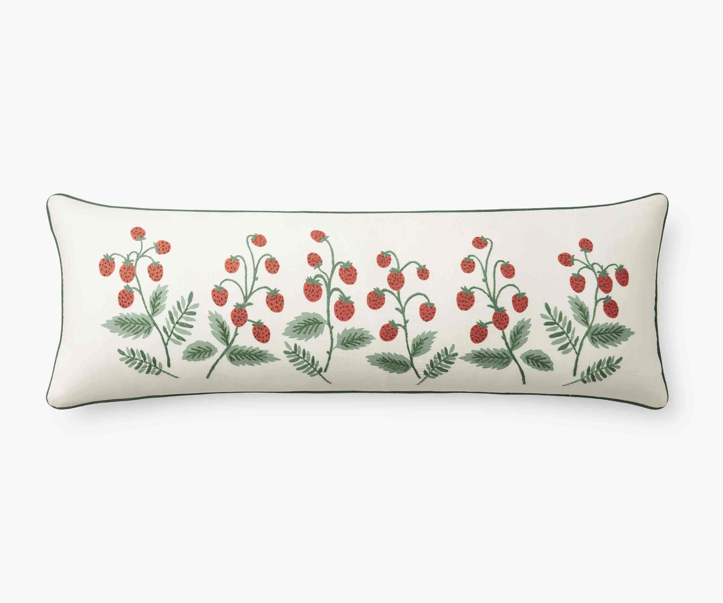 Embroidered Lumbar Pillow Cover - Strawberries