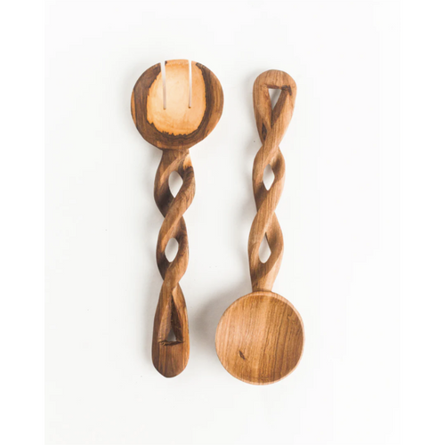 Olive Wood Spiral Salad Servers